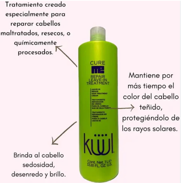 tratamiento para cabello reparador en crema CURE ME LEAVE IN KUUL sin enjuague 300 ml