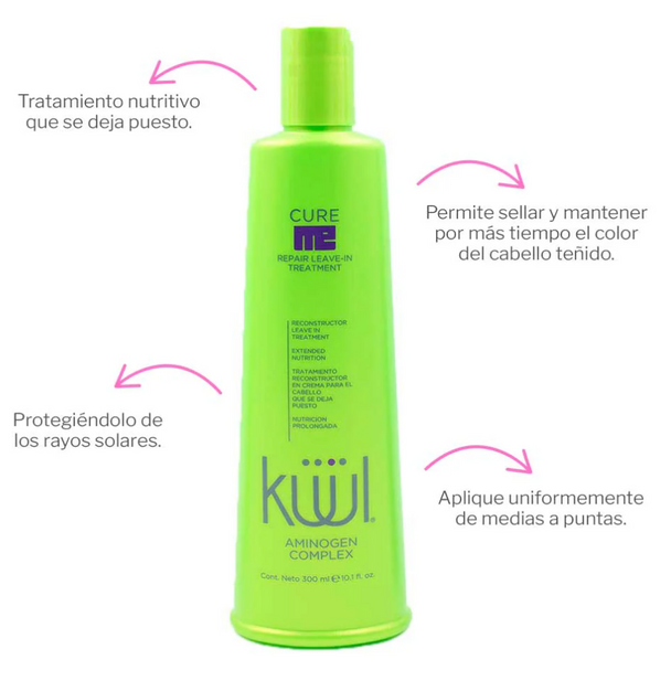 tratamiento para cabello reparador en crema CURE ME LEAVE IN KUUL sin enjuague 300 ml