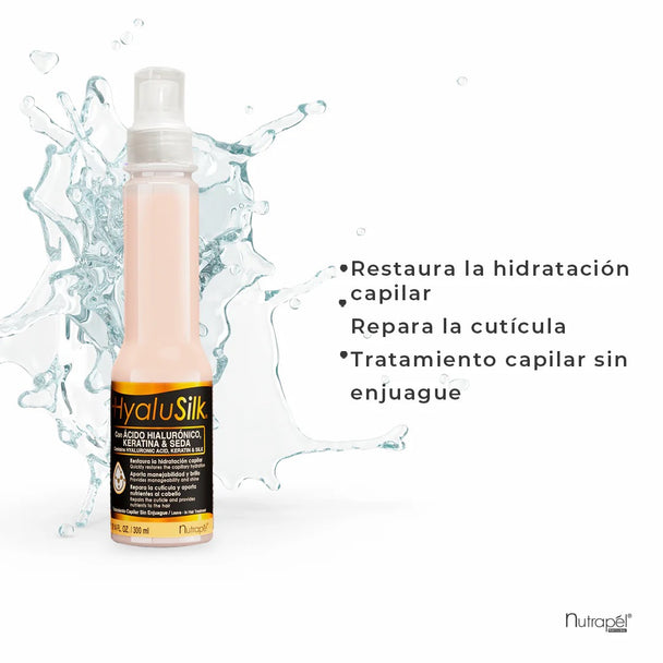shampoo y tratamiento bifásico con acido hialuronico keratina y seda HYALUSILK NUTRAPEL 300 ml c/u