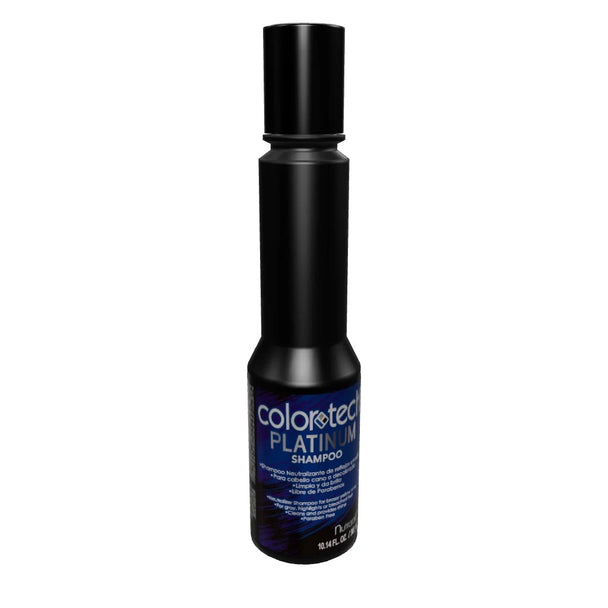 paquete de shampoo matizador y mascarilla para cabello PLATINUM COLORTECH NUTRAPEL libre de parabenos 300 ml c/u
